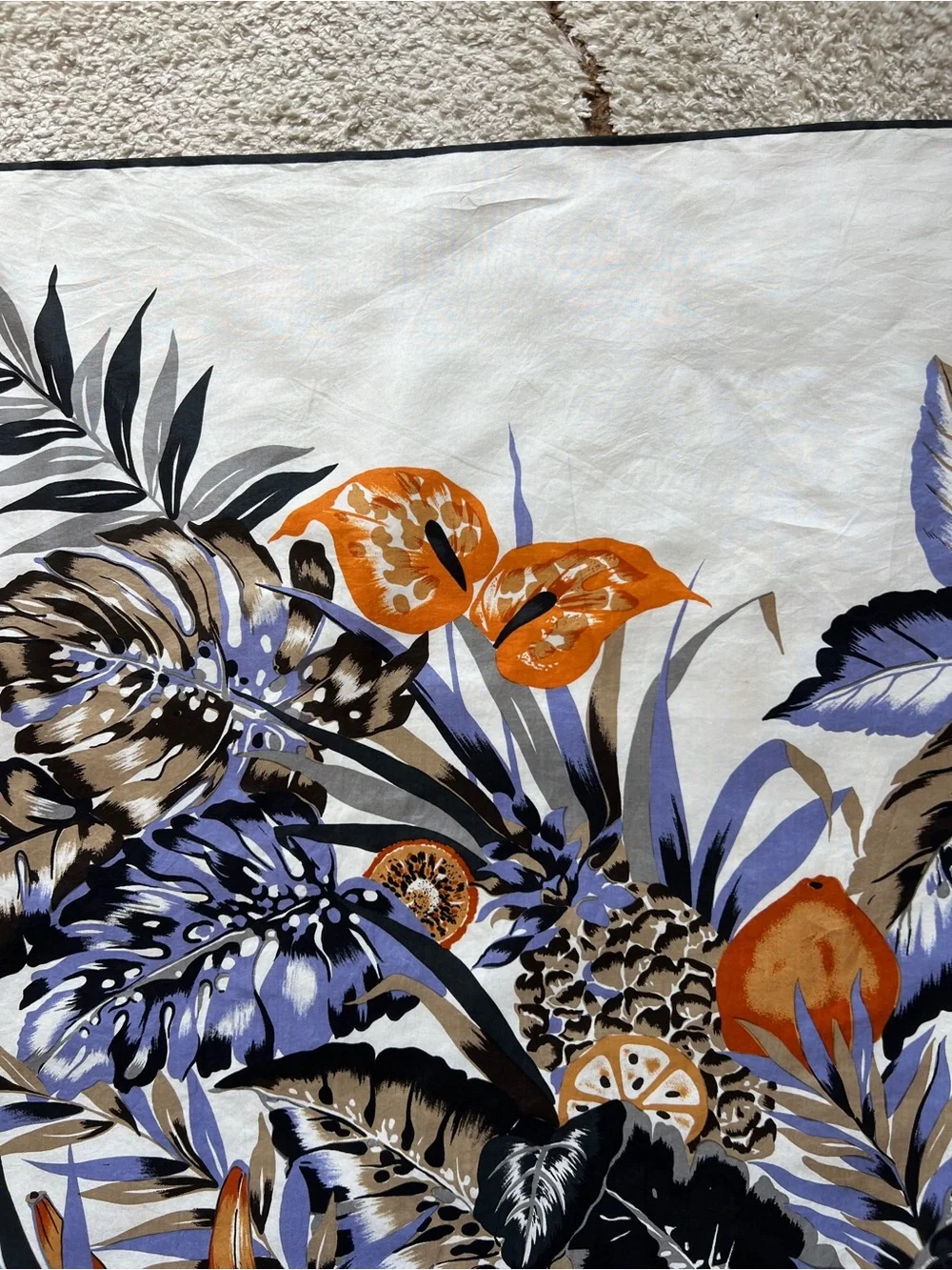 Vtg Jim Thompson Silk Scarf Tropical Botanical Palm Monstera Leaves Fruits 31x32
